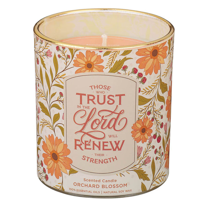 Trust Coral Floral Orchard Blossom Scented Candle in a Glass Jar