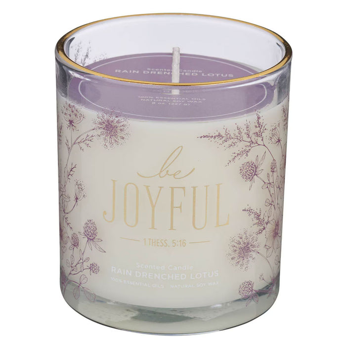 Always Be Joyful Dusty Mauve Rain-Drenched Lotus Scented Candle in a Glass Jar