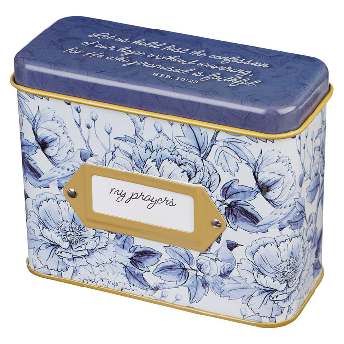 Confession of Our Hope Blue Floral Prayer Cards in Tin