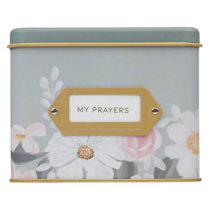 He Restores My Soul Green Floral Garden Prayer Cards in a Tin