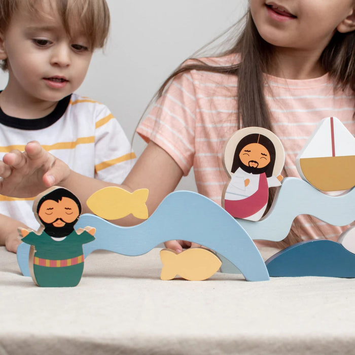 Jesus & Saint Peter Walk on Water Wooden Wave Stacker