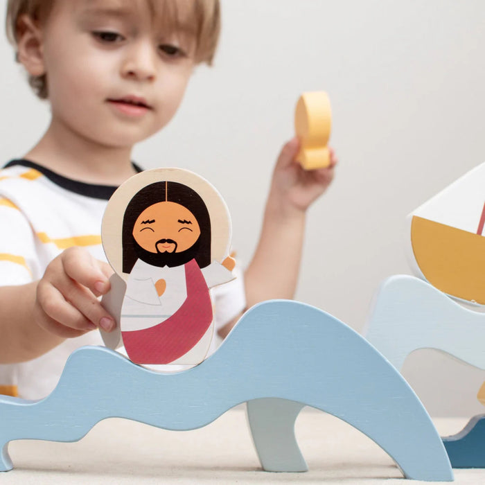 Jesus & Saint Peter Walk on Water Wooden Wave Stacker