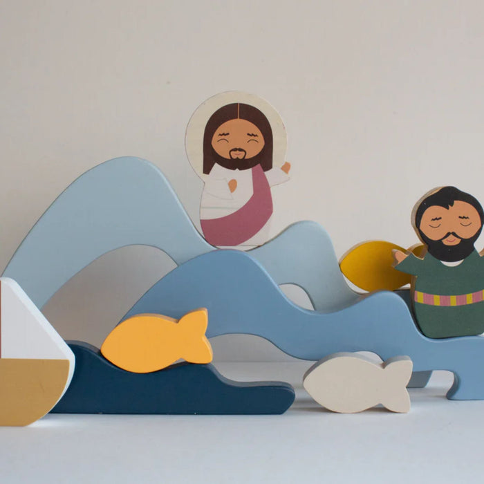 Jesus & Saint Peter Walk on Water Wooden Wave Stacker