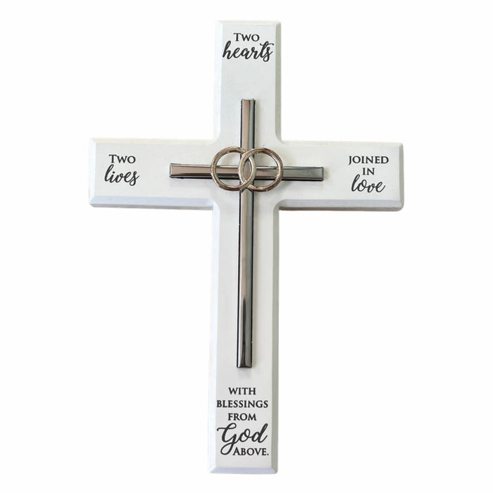 Wedding Cross White with Metal Inlay and Rings