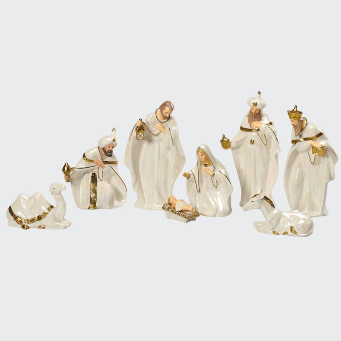 Elegant Iridescent & Gold Porcelain Nativity