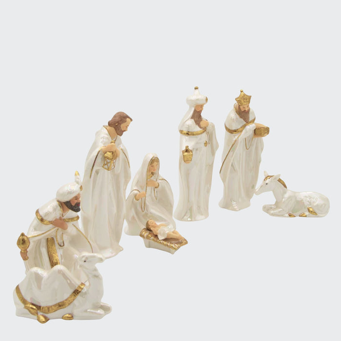 Elegant Iridescent & Gold Porcelain Nativity