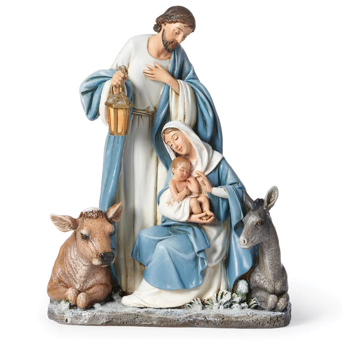 Christmas Holy Family Figure 7.5" Blue with Donkey and Ox