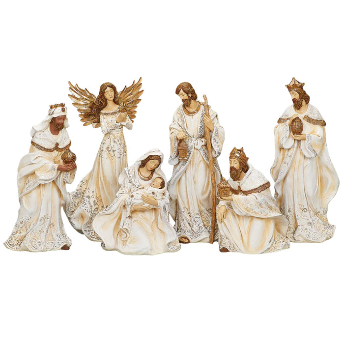Nativity 6 Piece Set 12" Cream with Gold Trim