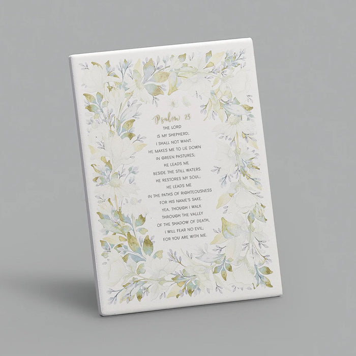 Wall Plaque Psalm 23 with Floral Border 8" High