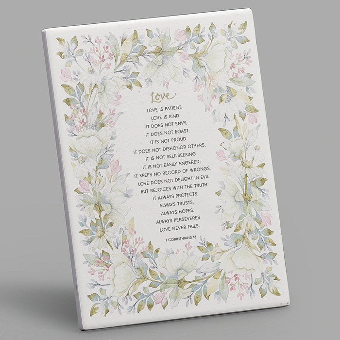 Wall Plaque Love is Patient with Floral Border 8" High