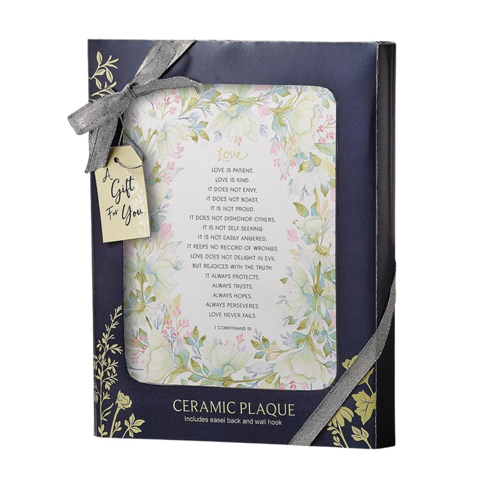 Wall Plaque Love is Patient with Floral Border 8" High