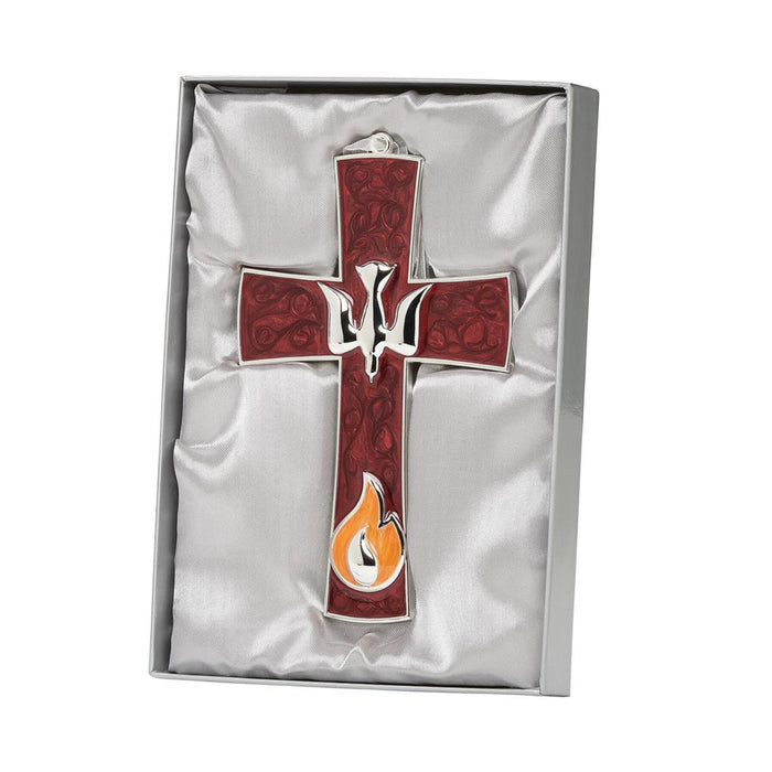 Confirmation Cross Red Enamel with Dove 7.5" High