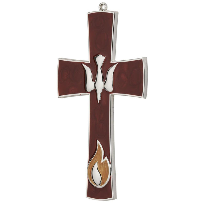 Confirmation Cross Red Enamel with Dove 7.5" High