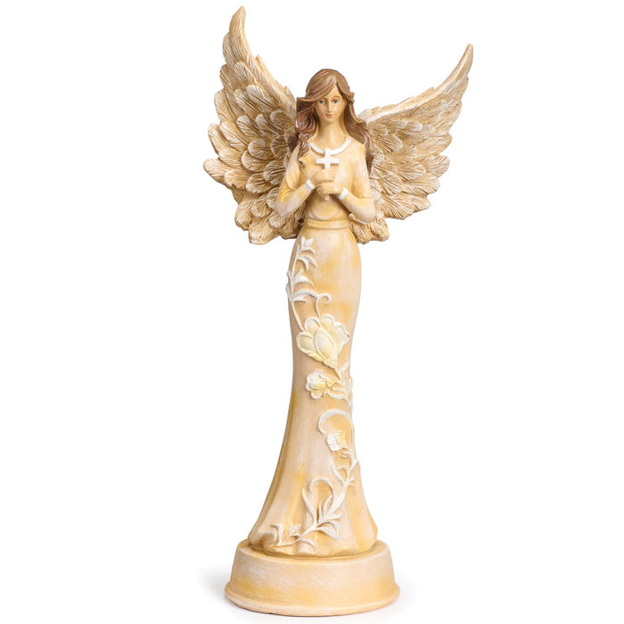 Angel Holding Cross Statue 11" Resin