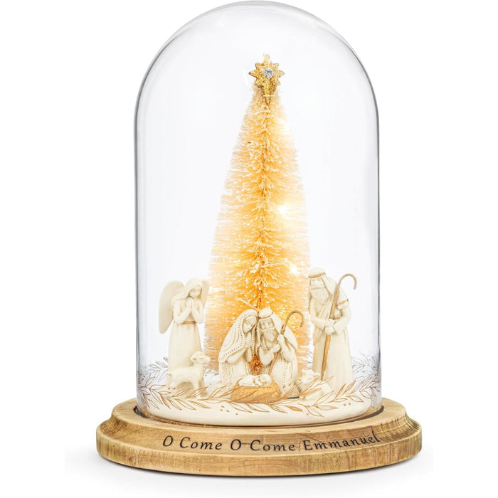 Large Glass O Come Emmanuel Nativity Vignette Cloche