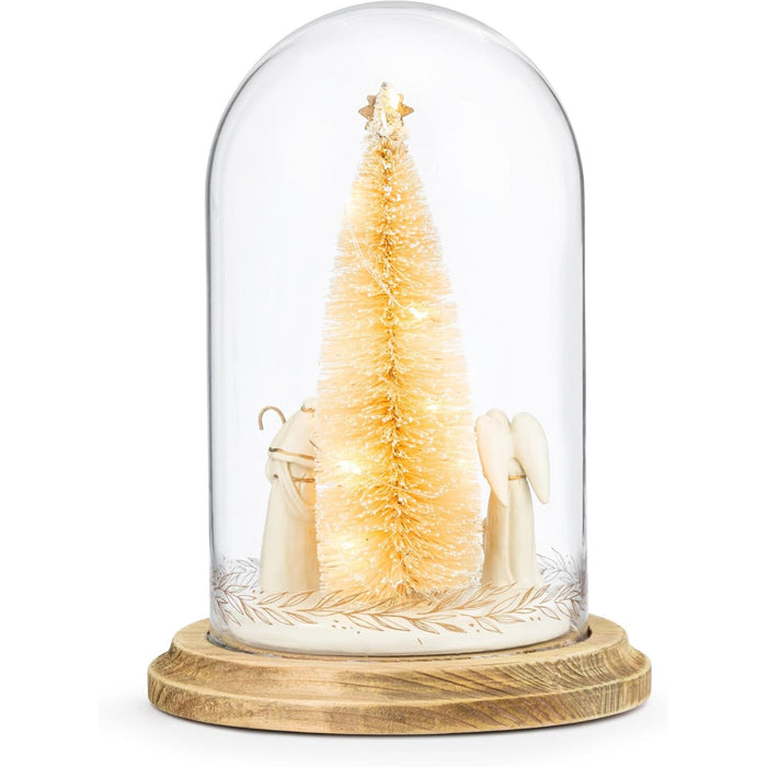 Large Glass O Come Emmanuel Nativity Vignette Cloche