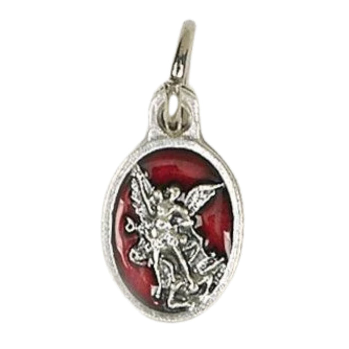 St Michael Oval Red Enameled 0.5" Medal