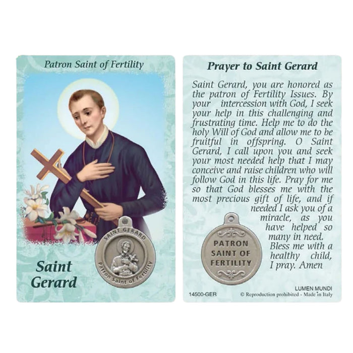 St Gerard Patron of Fertility Prayer Card with Medal