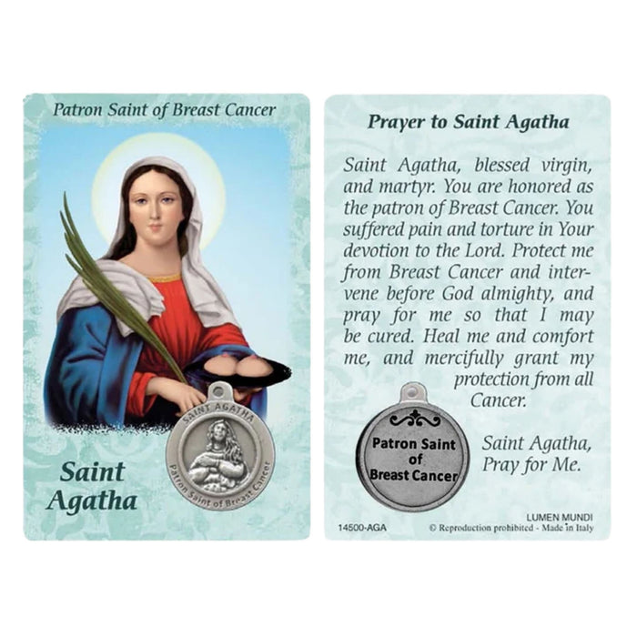 St Agatha Patron for Breast Cancer Prayer Card with Medal