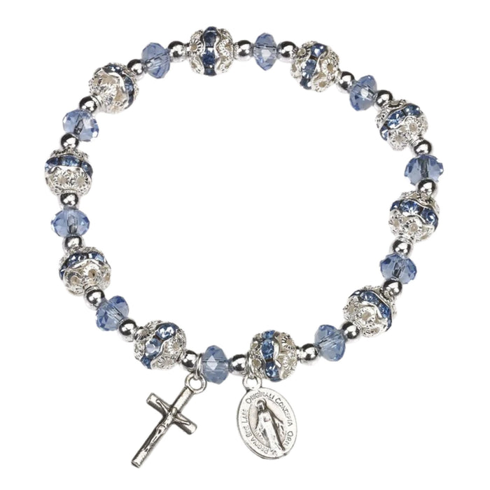 Rosary Bracelet Blue Crystal Stretch