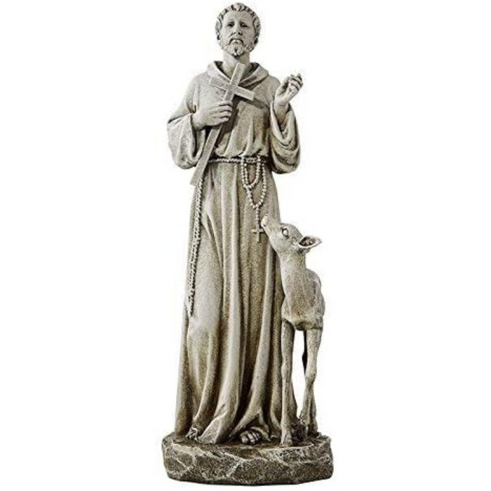 ST FRANCIS WITH DEER - STONE RESIN - 12.75"