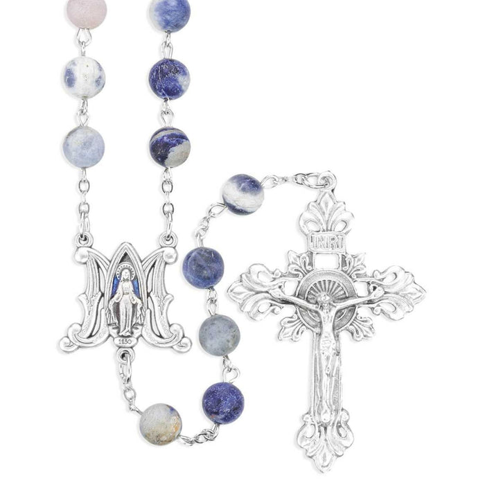 Rosary 8mm Spotted Blue Dyed Stone Beads