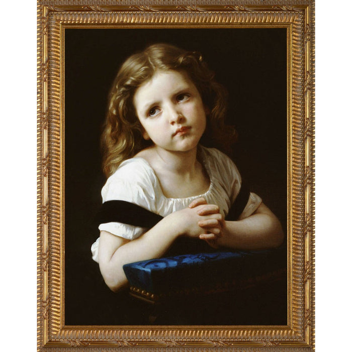 La Priere (Praying Girl) by Bouguereau Ornate Gold Framed Canvas 8" X 10"