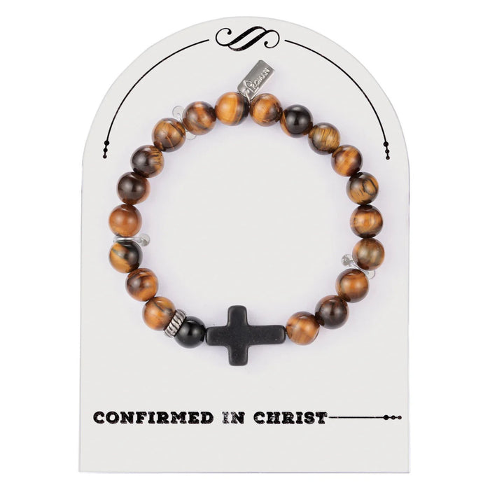 Bracelet "Confirmed In Christ" Tiger Eye Beads 6.5" Stretch