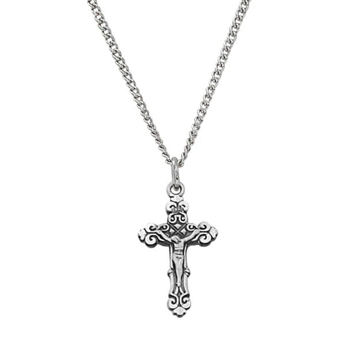 Crucifix  0.75" Sterling Silver Baroque on 16" Chain