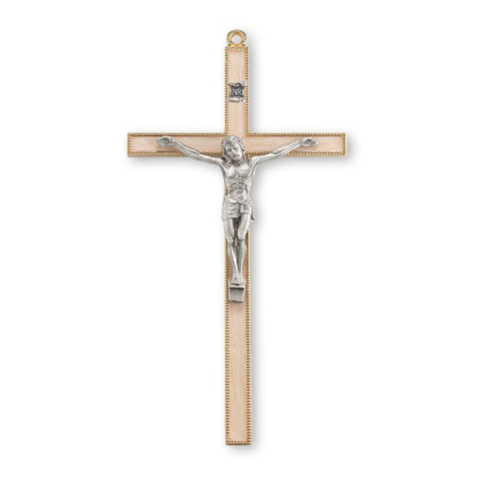 Wall Cross 7" Pearlized with Pewter Museum Corpus