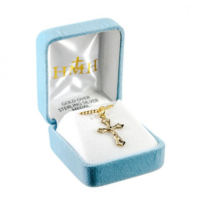 Crucifix Pointed Tapered 16kt Gold Over Sterling 18" Chain