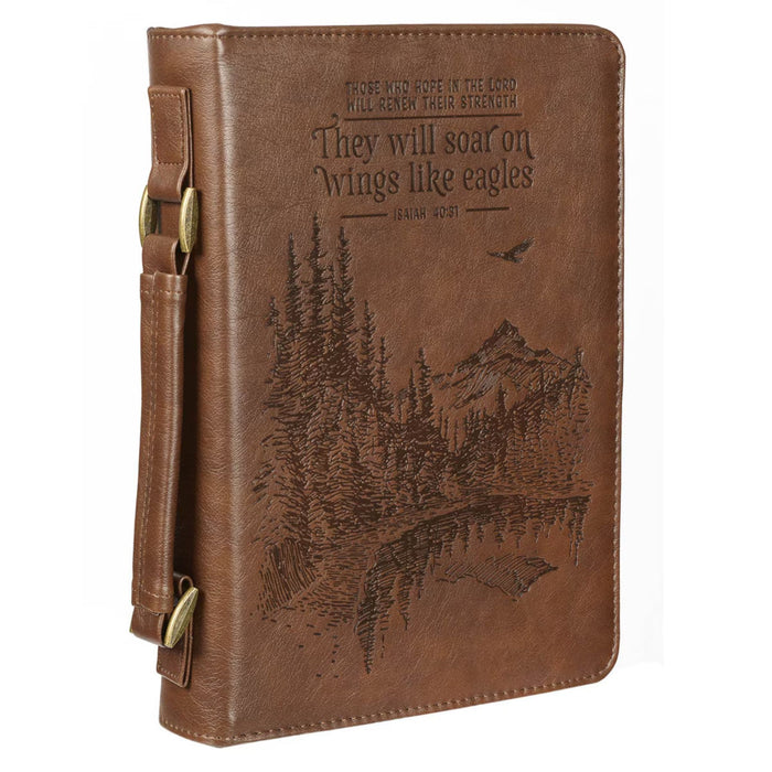 Bible Cover (M) " On Wings Like Eagles" Brown