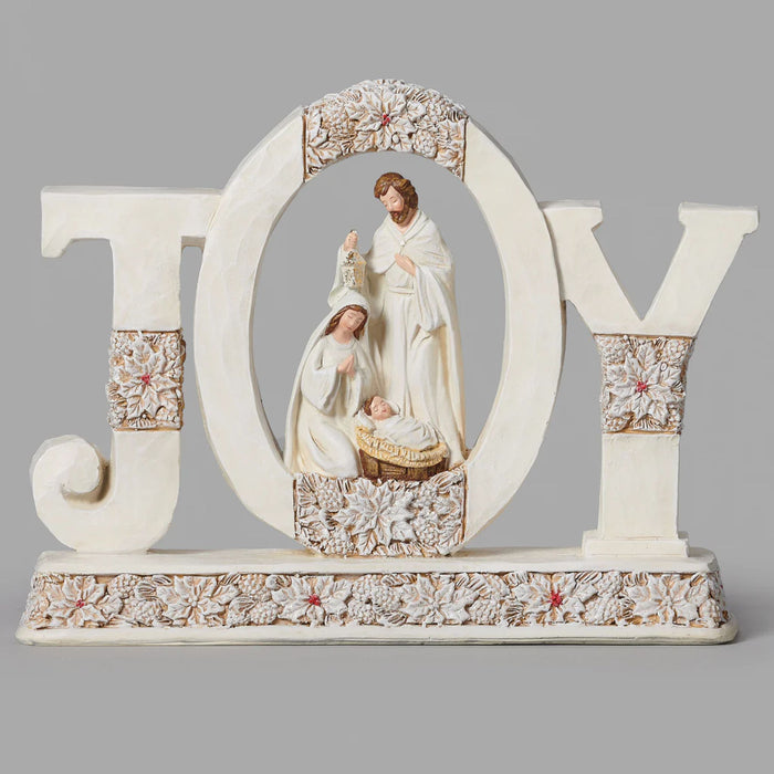 Christmas Figure "Joy" with Holy Family and Poinsettia Accents