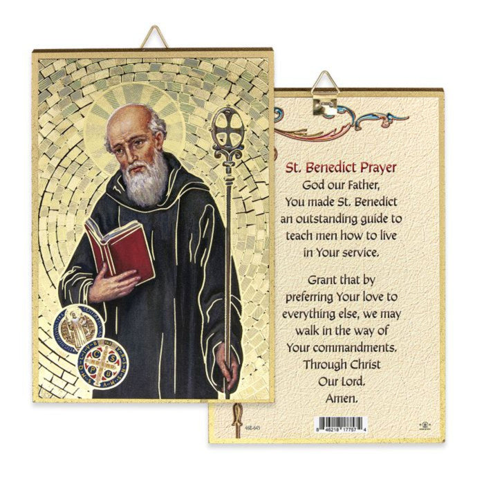 St Benedict 4" x 6"  Gold Foil Mosaic Plaque