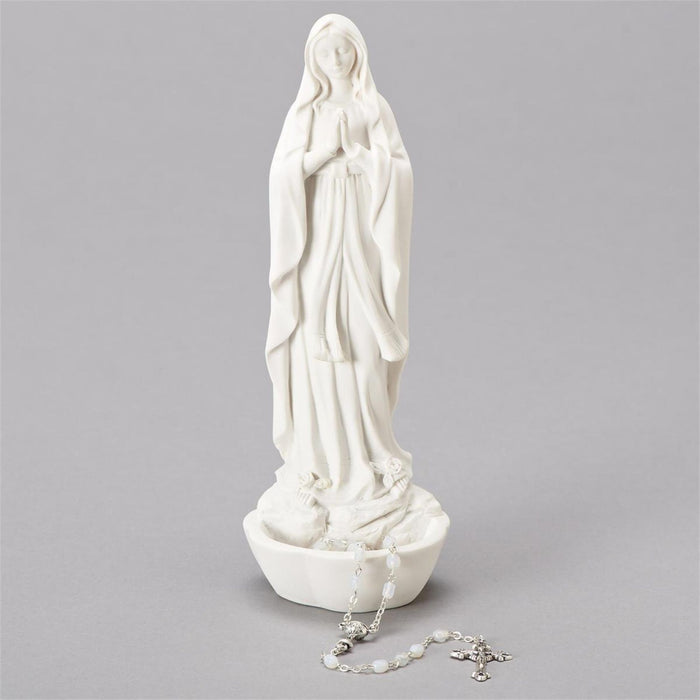 Our Lady of Lourdes in White 8" Rosary Holder