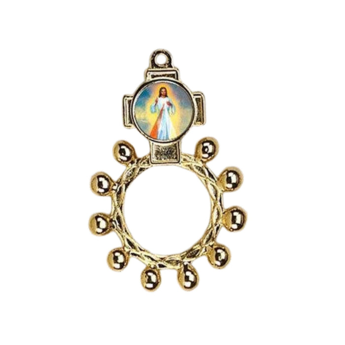 Rosary Ring Divine Mercy Gold Tone