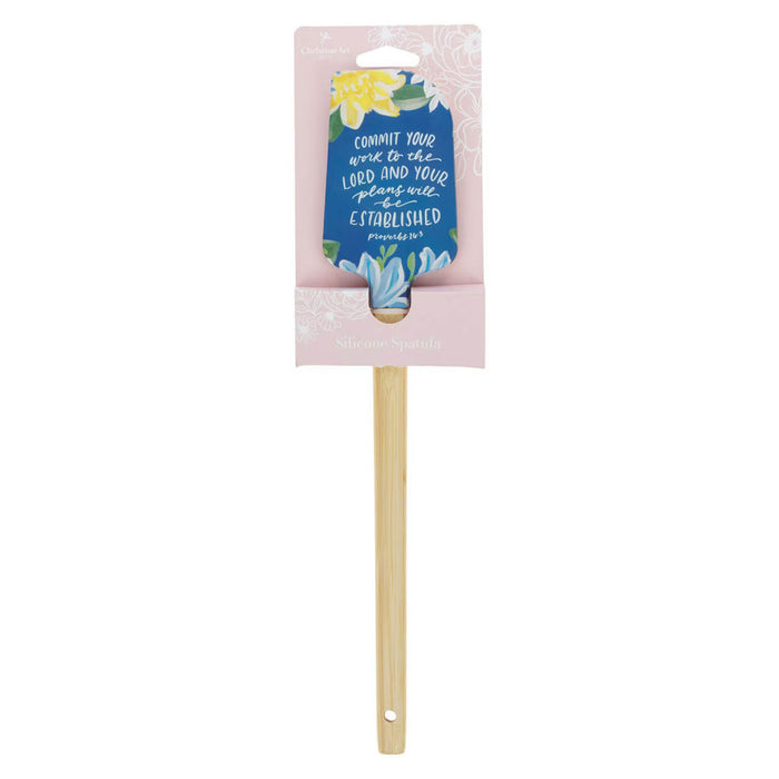 The Commit Your Work to the Lord Navy Floral Silicone Spatula