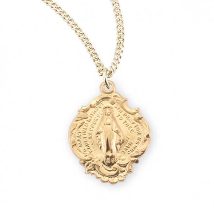 MIRACULOUS MEDAL - 16KT GOLD OVER SS -  HAIL MARY - 24" CHAIN