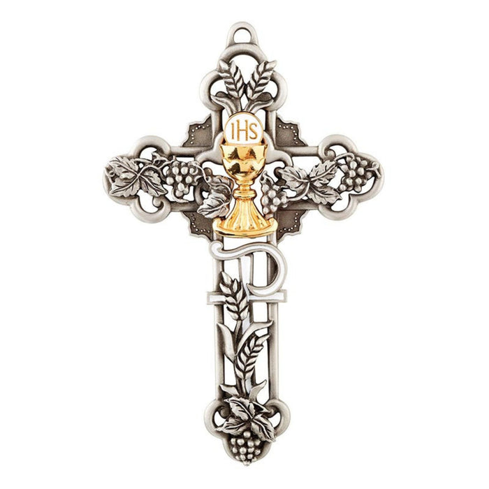 First Communion Pewter and Enamel Cross