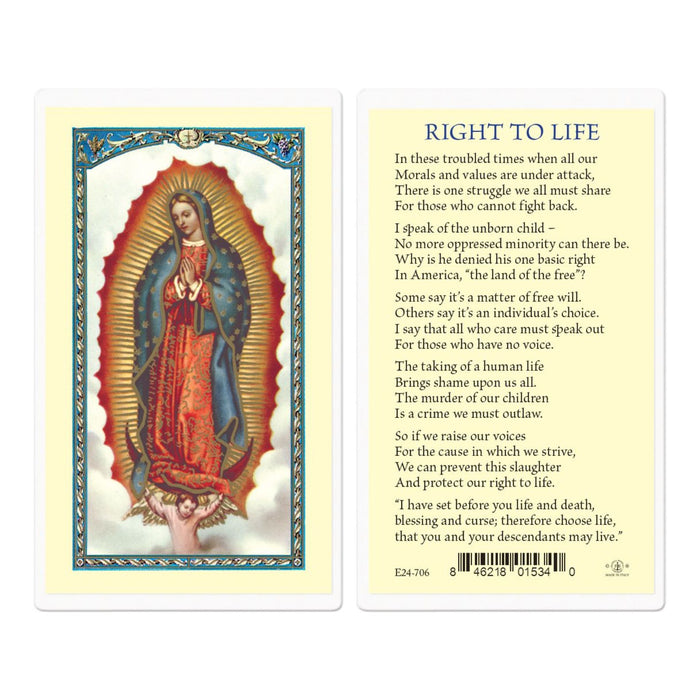 Our Lady of Guadalupe the Right to Life Holy Card