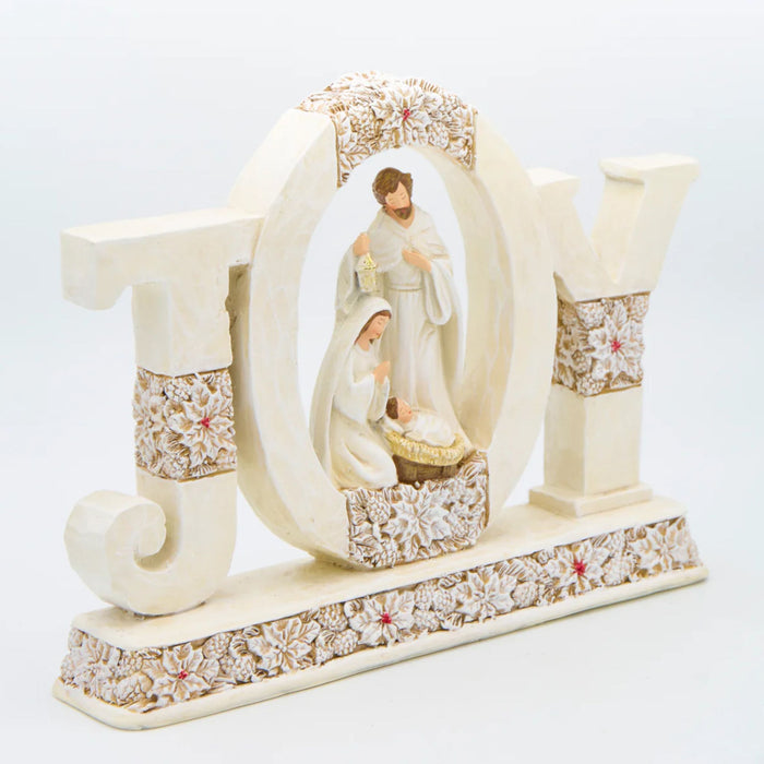 Christmas Figure "Joy" with Holy Family and Poinsettia Accents