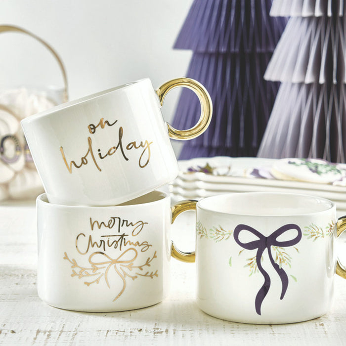 Ceramic Mug with Gold Handle - Merry Christmas