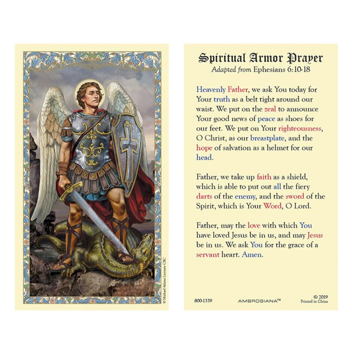 St Michael Spiritual Armor Prayer Holy Card