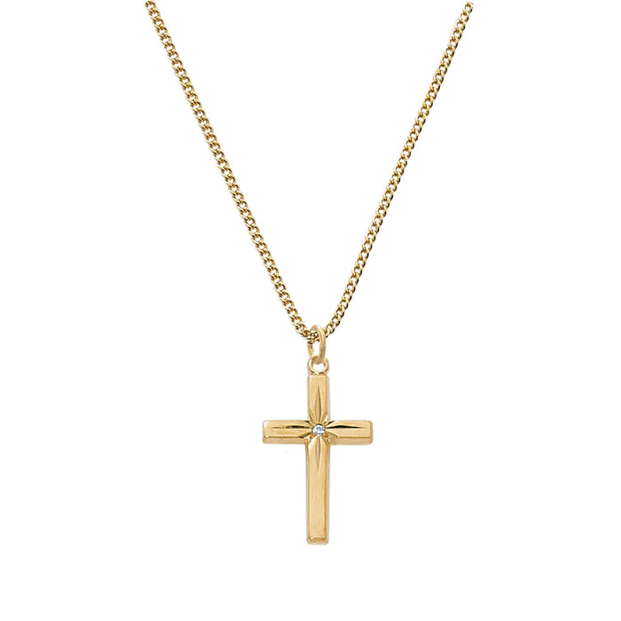 Cross Gold Over Sterling CZ on 18" Chain