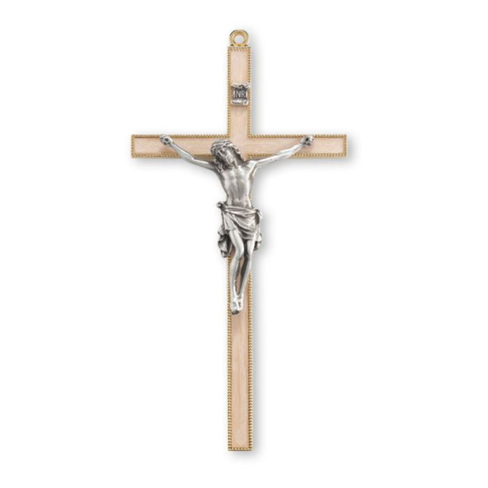 Wall Cross 7" Pearlized with Pewter Dainty Corpus