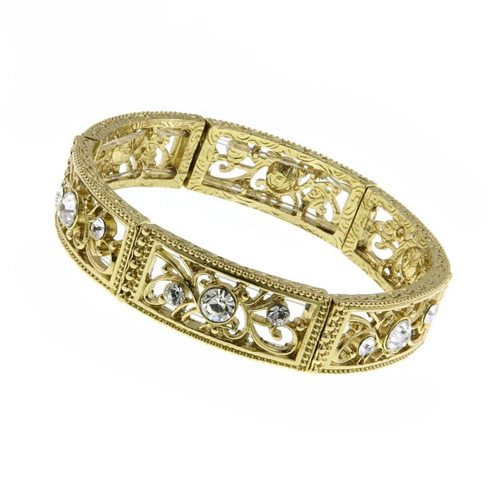 Bracelet Intricate Filigree Crystal Accent Stretch