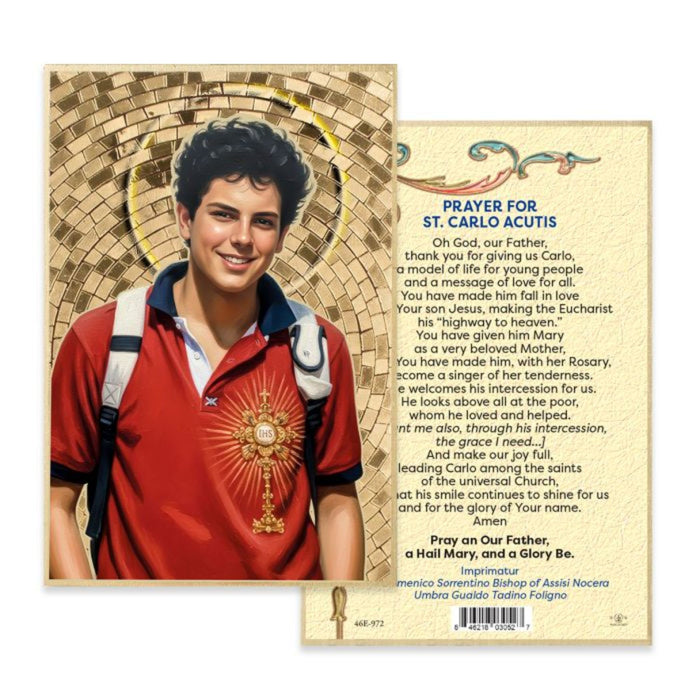 St Carlo Acutis 4" x 6" Gold Foil Mosaic Plaque