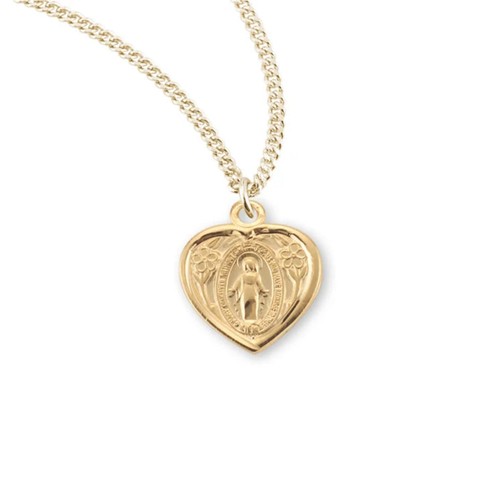 Child's Heart Shaped Miraculous Medal on 13" Chain