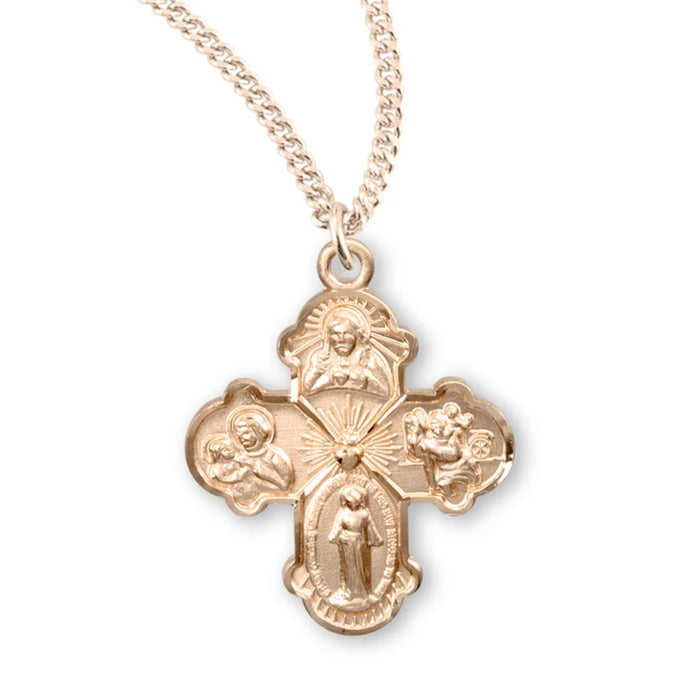 Four Way Medal 16kt Gold over Sterling on 18" Chain