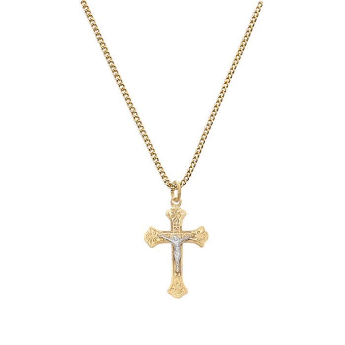 Crucifix Gold Over Sterling Two Tone on 18" Chain